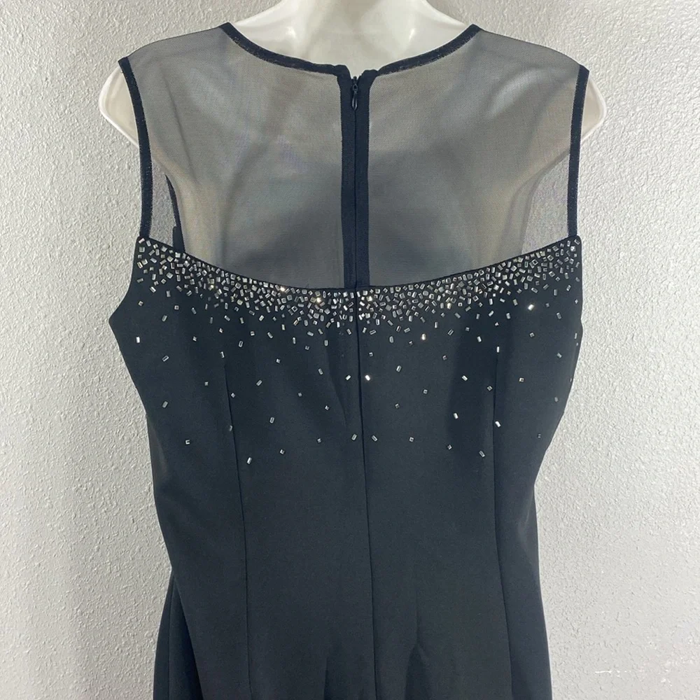 Calvin Klein black scuba mesh yoke crystal sleeveless sheath dress 12 AB22